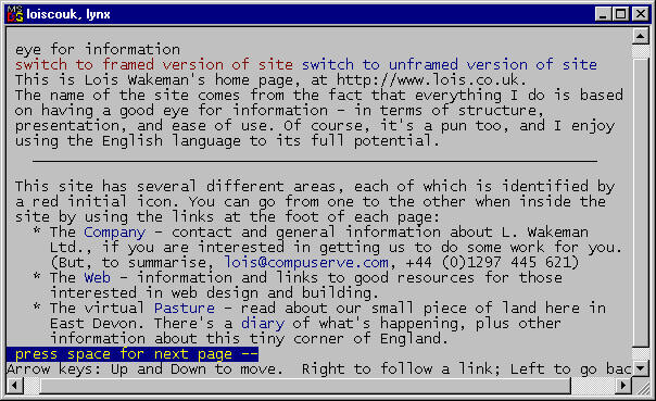 home page seen in Lynx browser