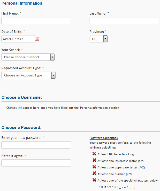 Registration form